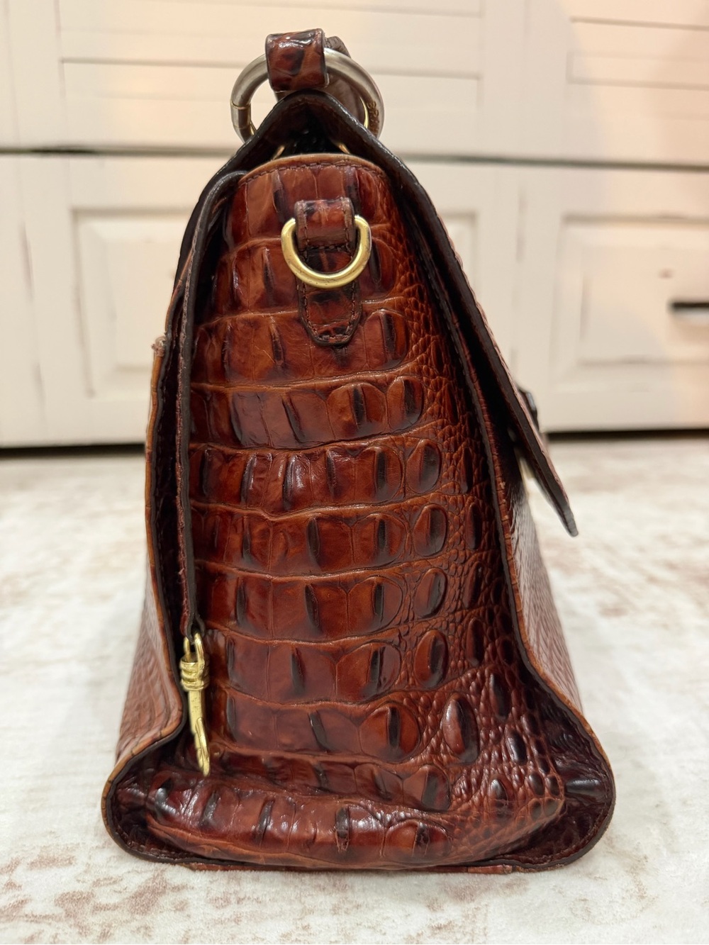 Brahmin Brinley Satchel Pecan Melbourne Leather Top Handle Flap Bag Vintage - Picture 7 of 11